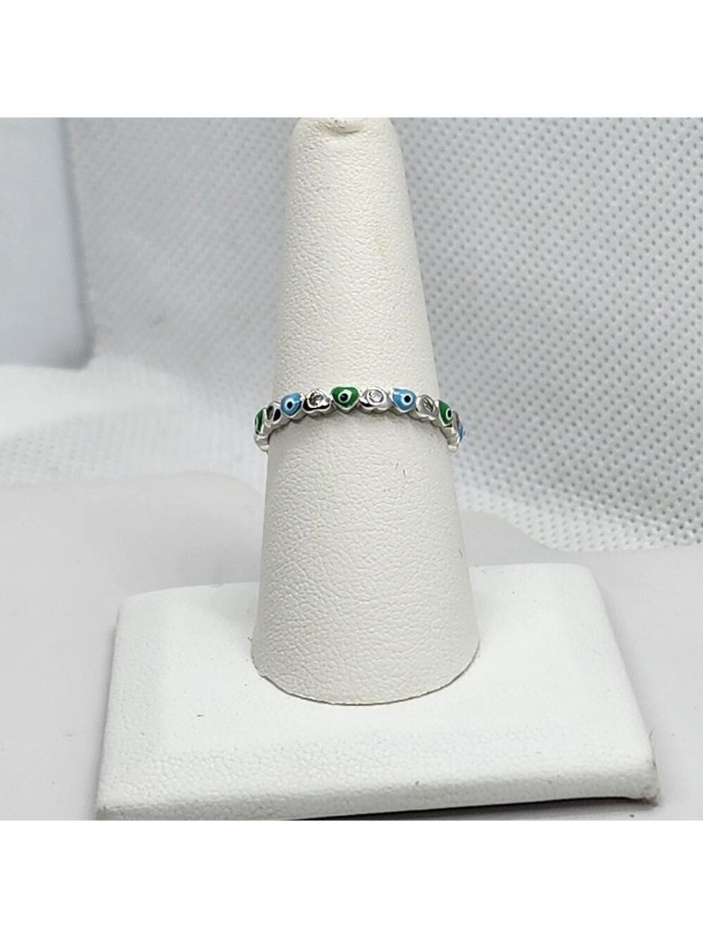 Brand New Sterling Silver 925 Blue Green Evil Eye Ring